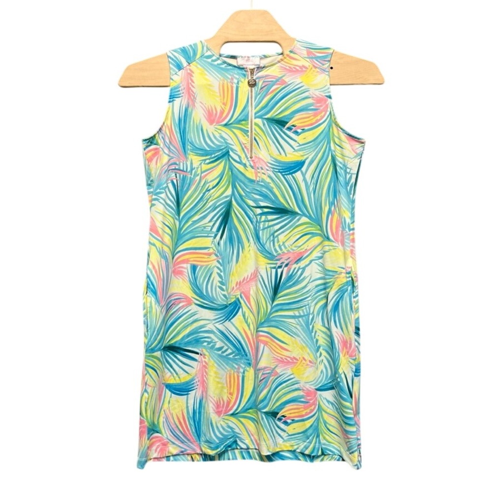 NWT Stella Parker Collection Tropical Palm Print Quarter Zip Sleeveless Dress L